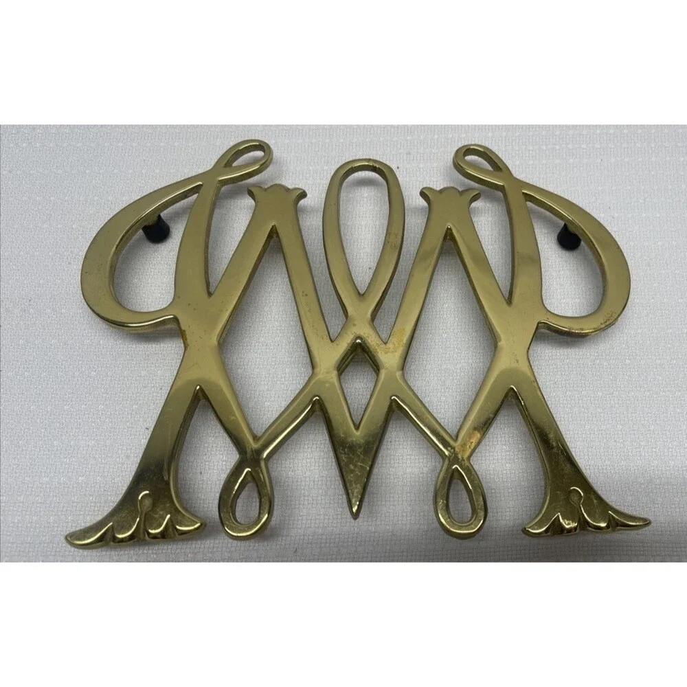 Brass William and Mary Cypher Trivet Classic Traditional Williamsburg 1950 Decor